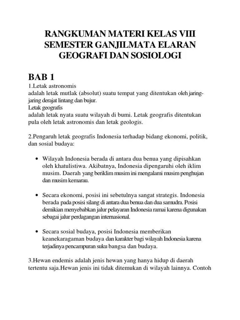 Rangkuman materi pelajaran ips kelas 6 sd/mi rangkuman materi pelajaran. Rangkuman Ips Kelas 8 Semester 1 Bab 1 2 3 4 Pdf