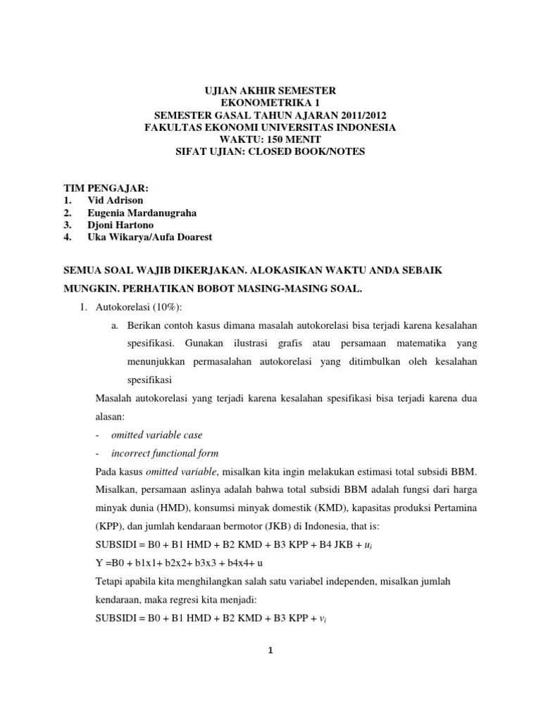 Ada sekitar 50 butir soal (pg/pilihan ganda) bahasa indonesia tentang teks eksplanasi kelas 8/11 dan jawabannya yang bisa. Contoh Soal Ekonometrika Beserta Jawabannya