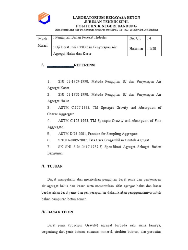 Berat Jenis Dan Penyerapan Air Aggregat Halus Dan Kasar | PDF