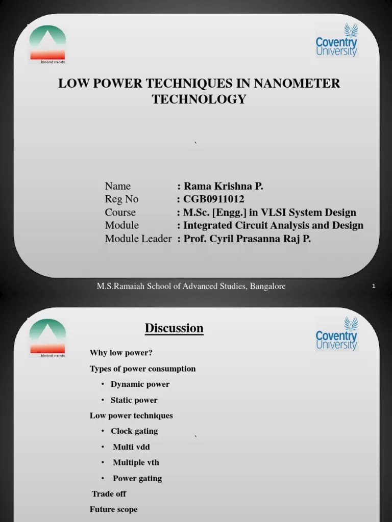 Low Power Techniques In Vlsi | PDF | Cmos | Mosfet