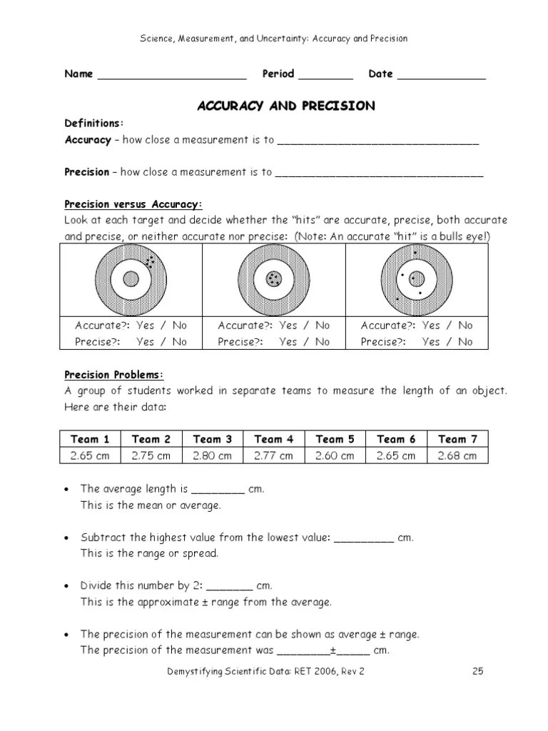 Sign, fax and printable from. Worksheet-Accuracy and Precision-Final
