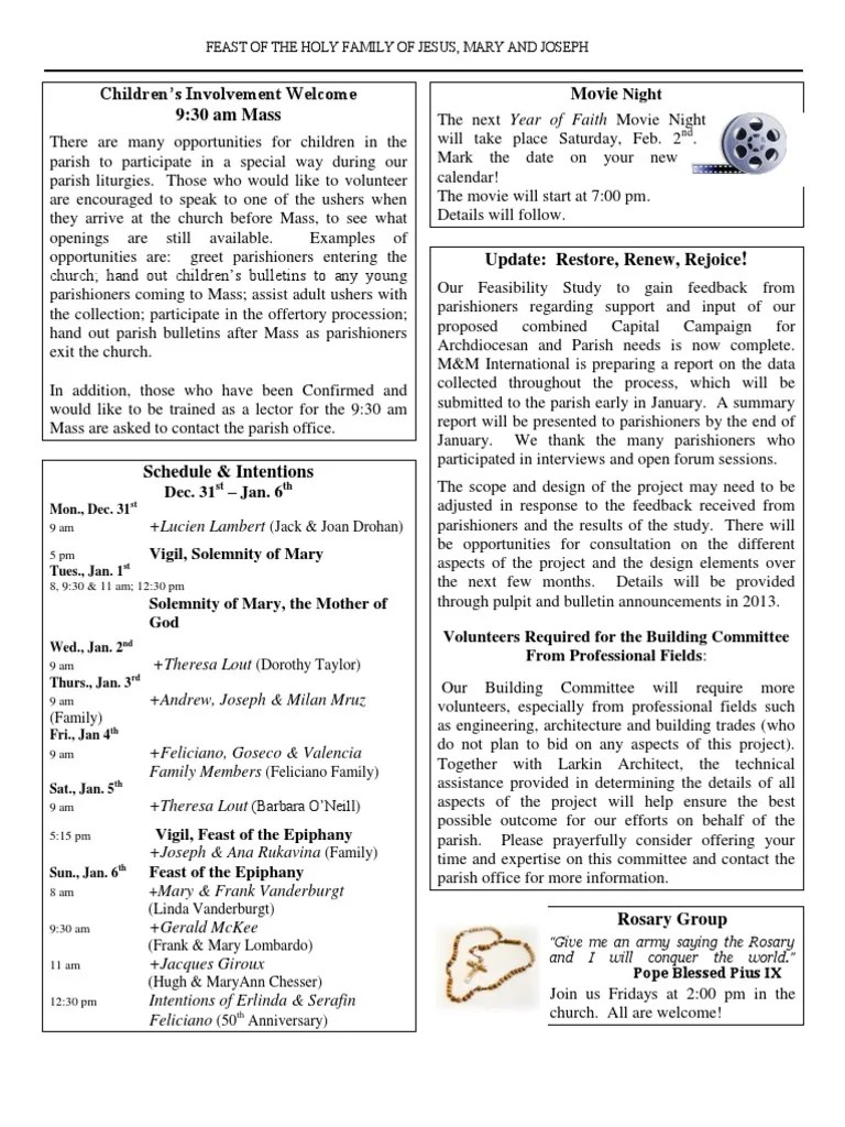 2012 - Holy Family | PDF | Mass (Liturgy) | Eucharist