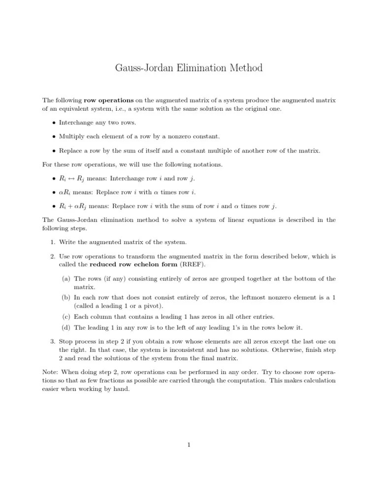 Gauss Jordan Method For Solving Systems Of Linear Equations | PDF | Algorithms | Applied Mathematics