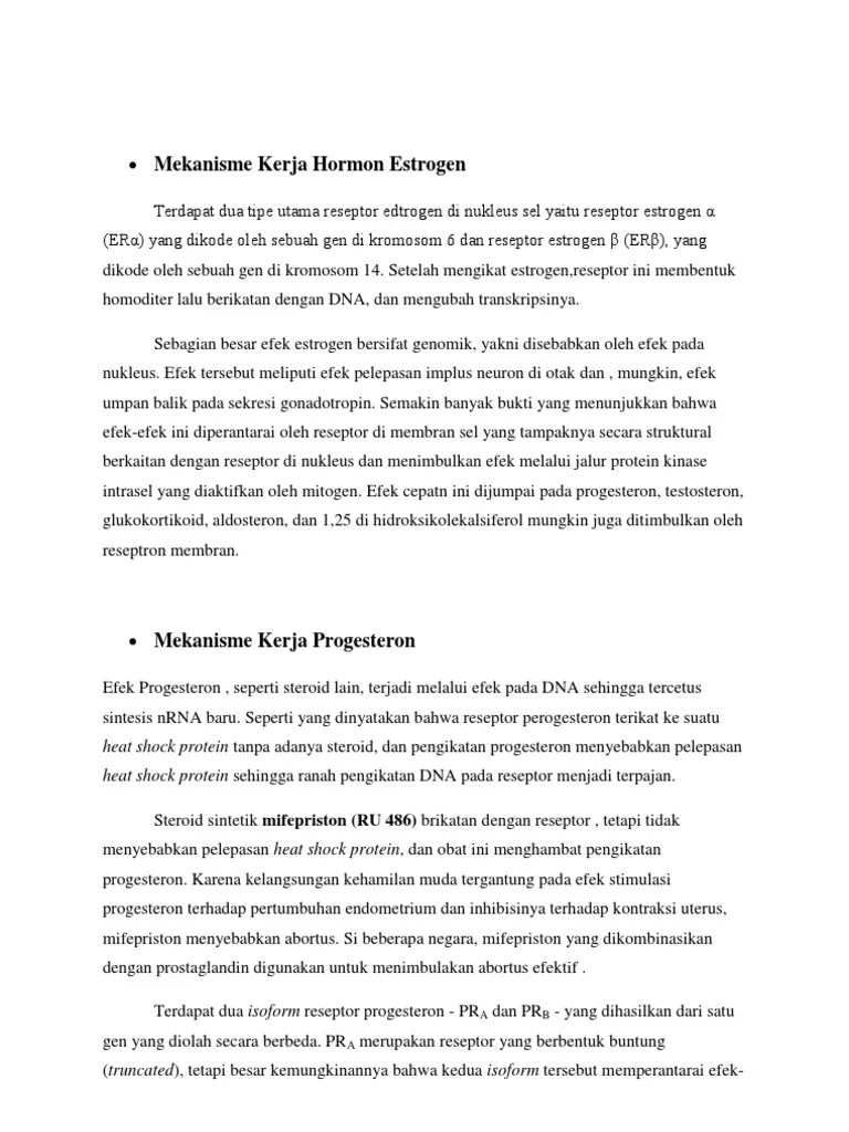 Mekanisme Kerja Hormon Estrogen Dan Progesteron | PDF
