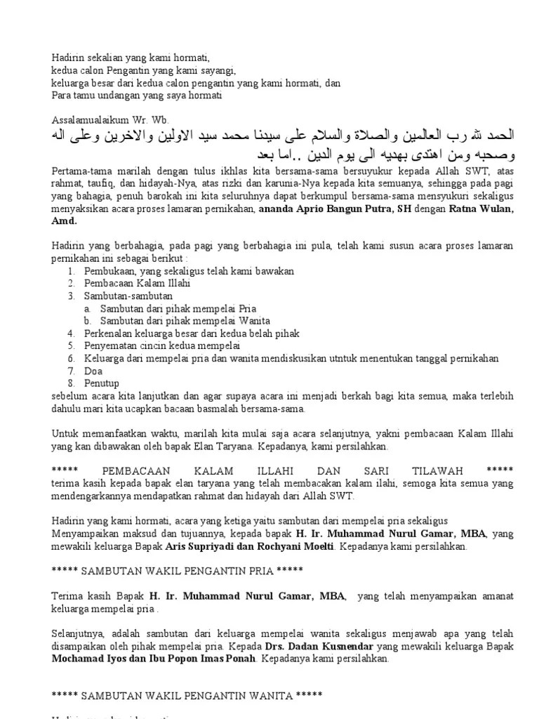 Contoh Naskah Pembawa Acara Lamaran Pernikahan | PDF