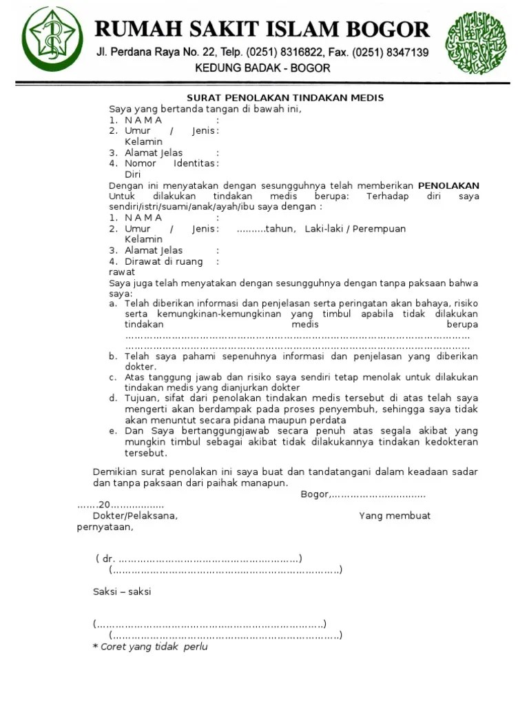 contoh surat penolakan rujukan ke rumah sakit contoh seputar surat. Format Penolakan Tindakan Medis