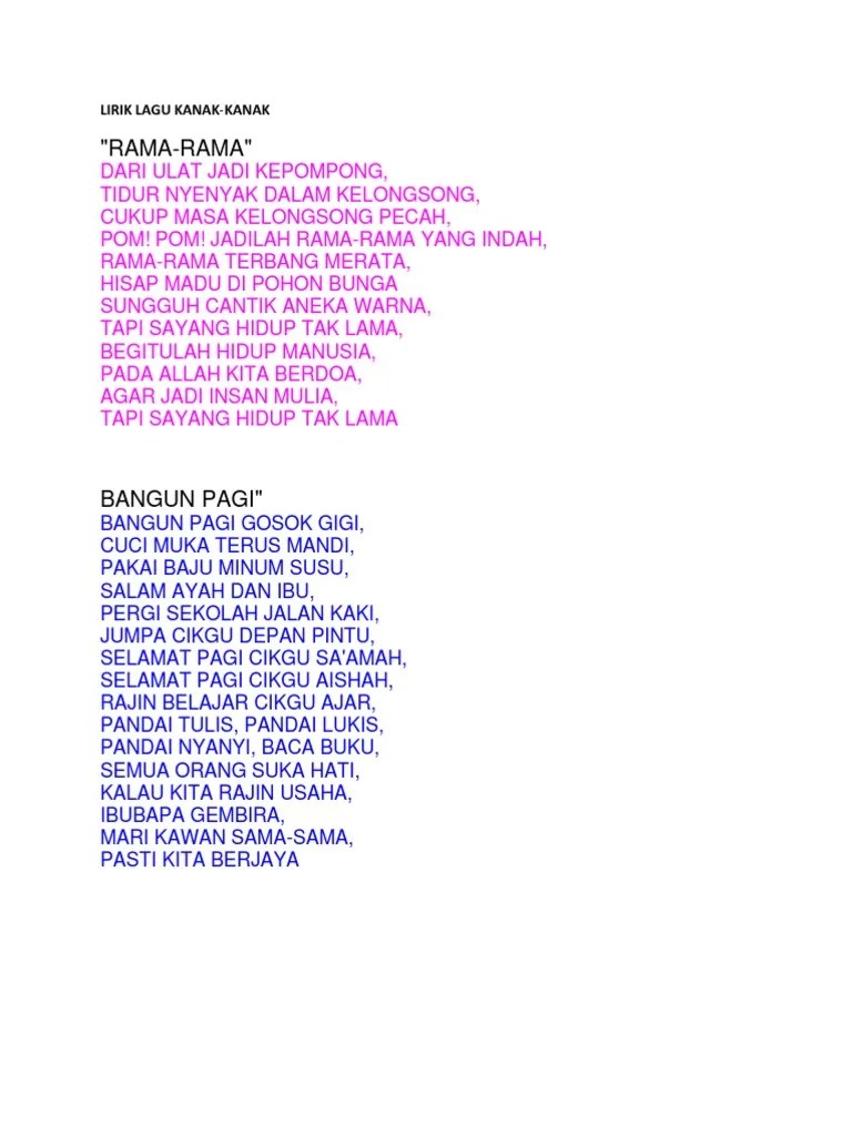 Prasekolah Lirik Lagu Kanak Kanak - Lagu Kanak Kanak Lagu Rakyat Pdf