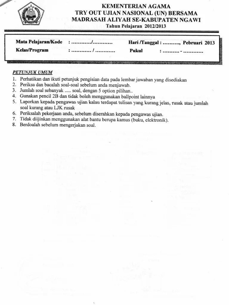 Sma 1 bojong kabupaten pekalongan. Contoh Kop Soal Ujian Madrasah Beinyu Com