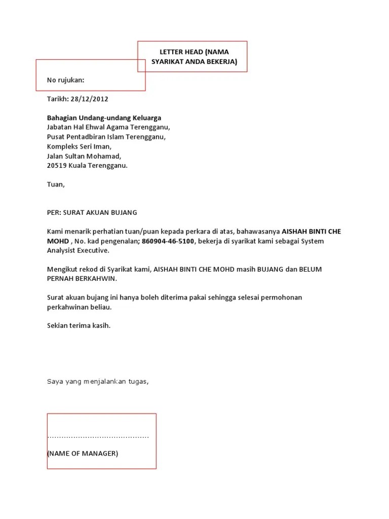 Surat Akuan Bujang Majikan / Contoh Surat Akuan Bujang Jkkk Contoh Surat