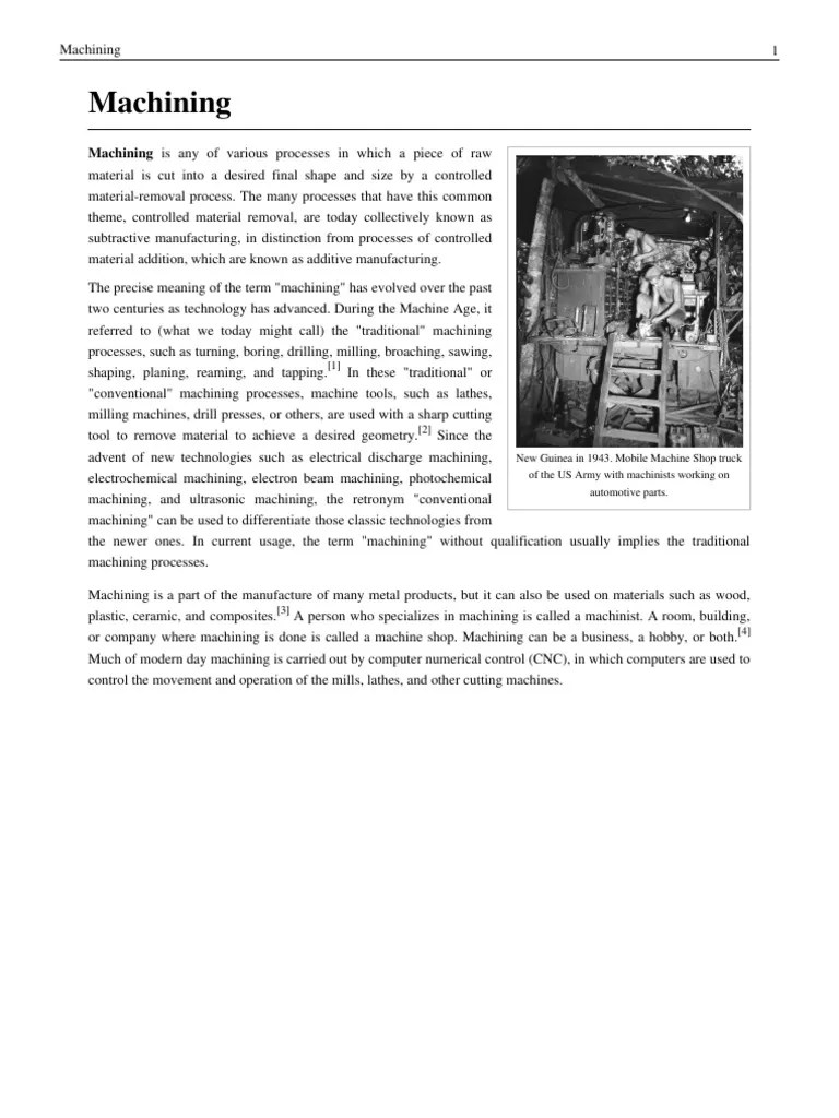 Machining: Machining Is Any Of Various Processes In Which A Piece Of ...