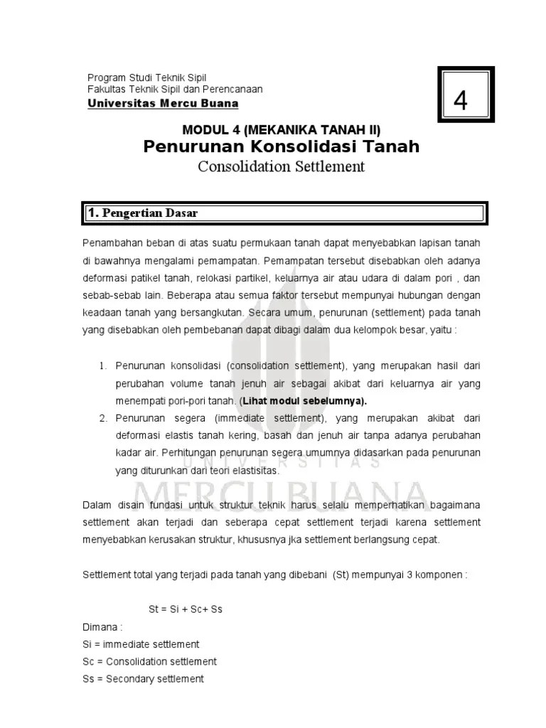 Penurunan Konsolidasi Tanah | PDF