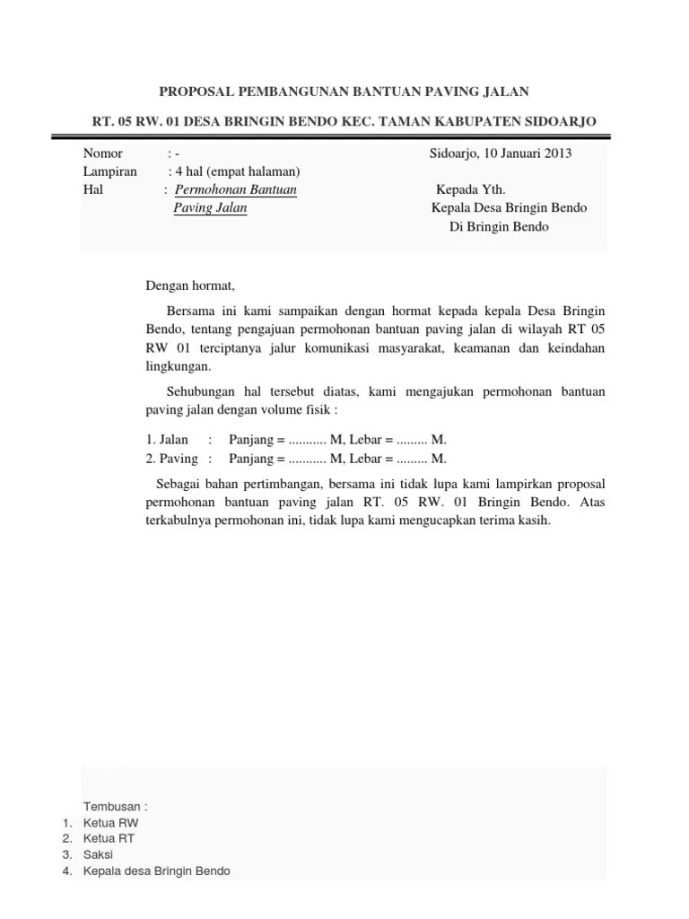 Contoh proposal permohonan bantuan dana sponsor 2016. Pembangunan Pasang Paving Jalan Pdf