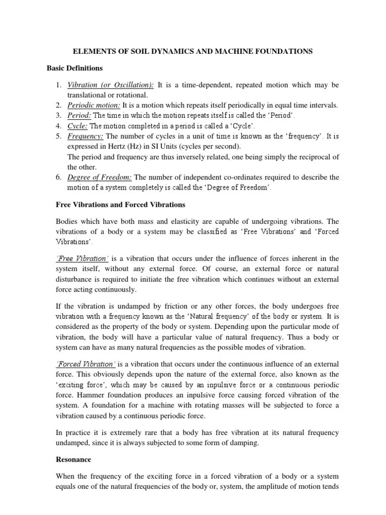Elements Of Soil Dynamics And Machine Foundations | PDF | Resonance | Force
