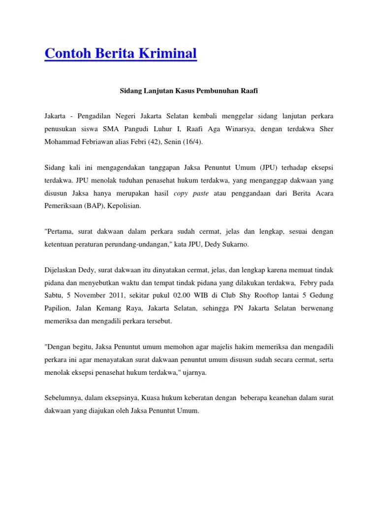 Contoh Naskah Laporan Berita