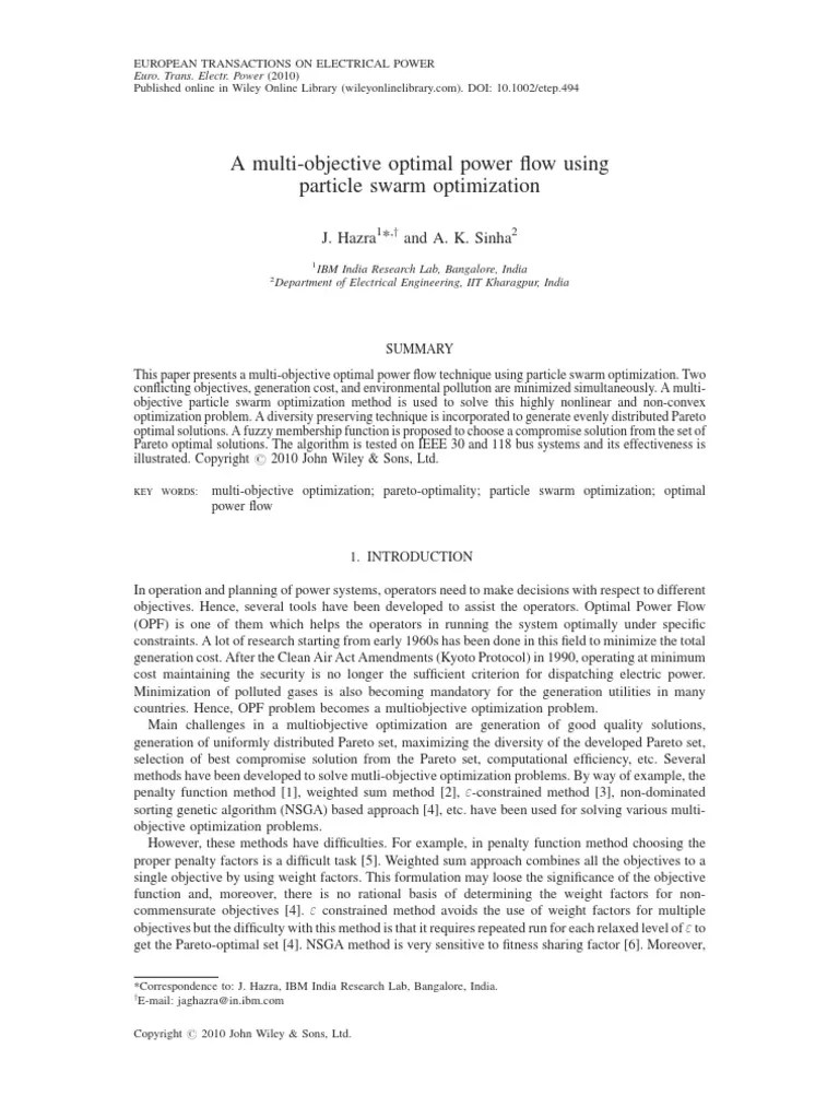 A Multi-Objective Optimal Power Flow Using Particle Swarm Optimization ...