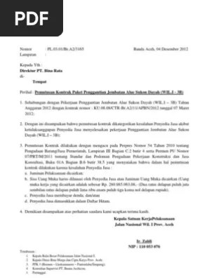 Wewenang untuk melanjutkan sisa pekerjaan denganmenunjuk kontraktor lain. Surat Pemutusan Kontrak Pdf