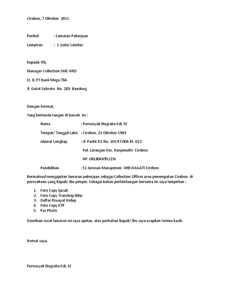 Surat Lamaran Kerja Pt Dwi Tunggal Putra Mandiri Hendra Wijaya Palembang Pdf Contoh surat lamaran kerja di wom finance.