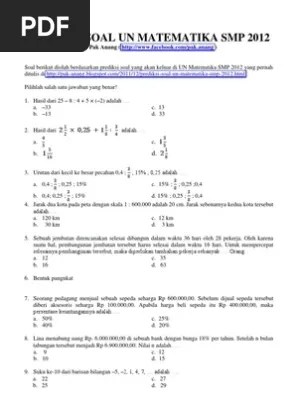 Naskah soal un smp matematika 2014 Kumpulan Soal Un Smp Matematika Pdf