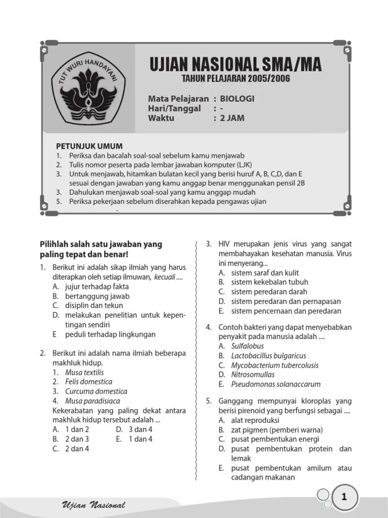 Soal & pembahasan un sma biologi 2017 bag. Un Biologi Sma Ipa 2006-Soal+Pembahasan