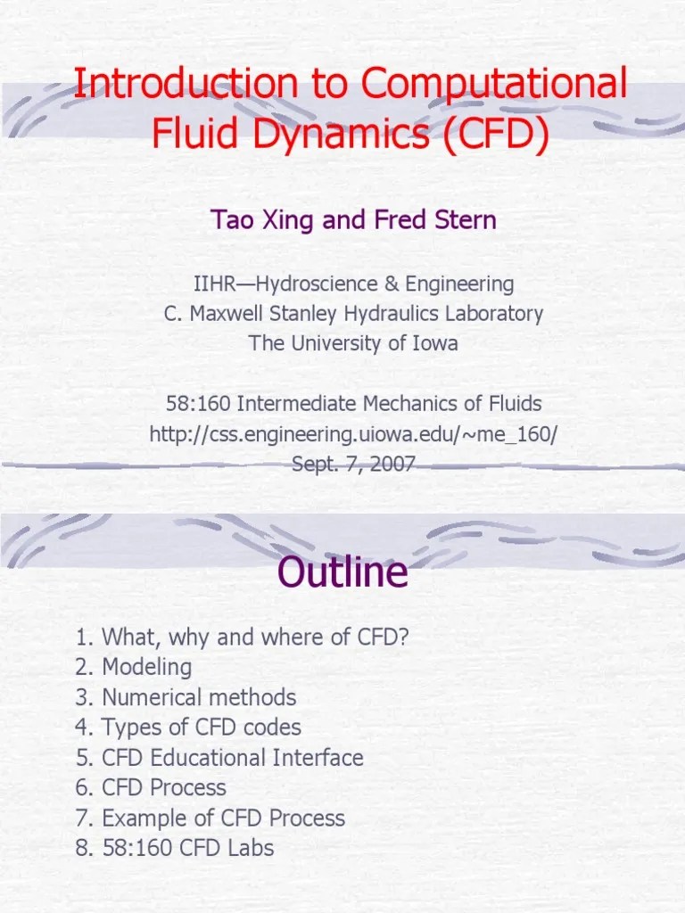 Introduction To Computational Fluid Dynamics (CFD) : Tao Xing And Fred Stern | PDF ...