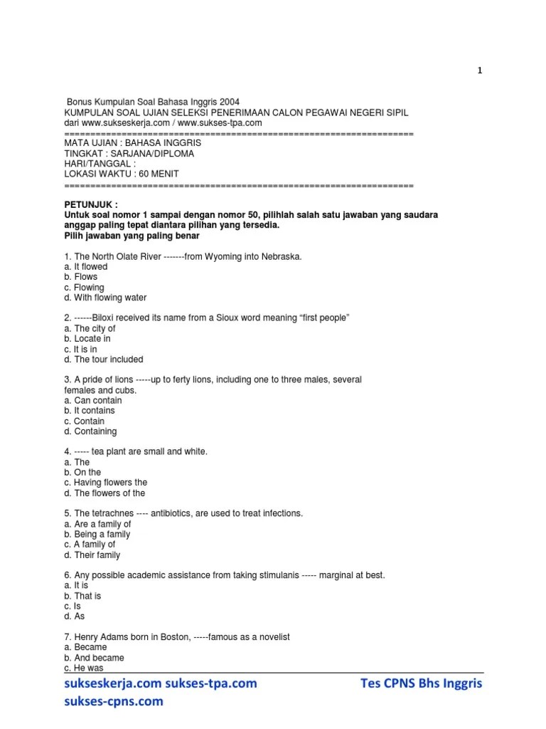 Soal tes bahasa inggris kls 1. Contoh Soal Tes Bahasa Inggris Bumn Dan Jawabannya Jawabanku Id