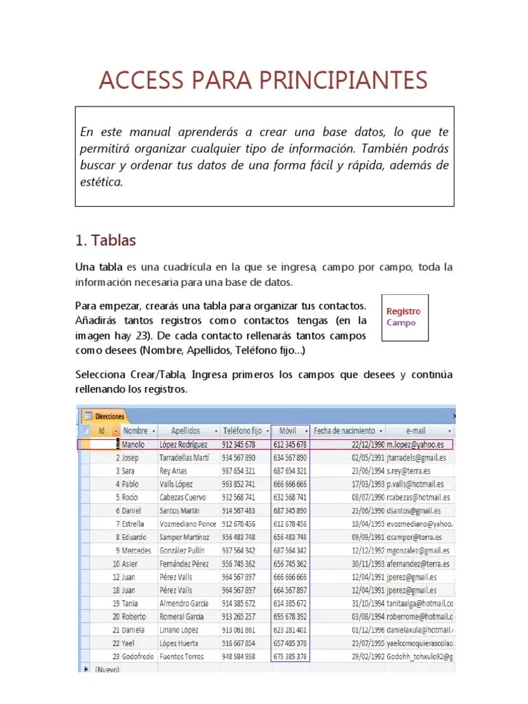 Access Para Principiantes | PDF | Tabla (base De Datos) | Informática