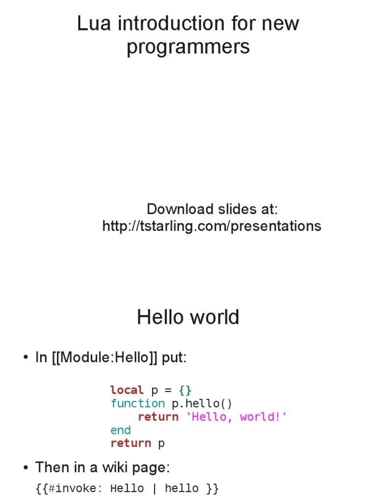 Lua Introduction For New Programmers: Download Slides At | PDF | Control Flow | Scope (Computer ...