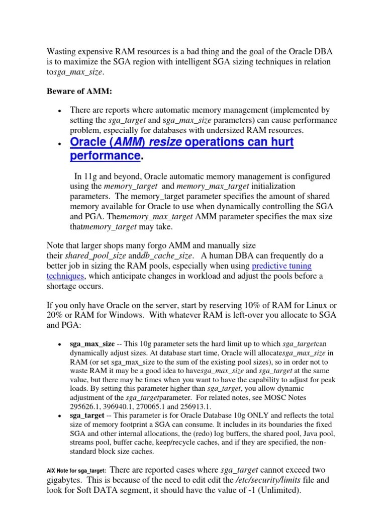 SGA Sizing Techniques | PDF | Oracle Database | Cpu Cache