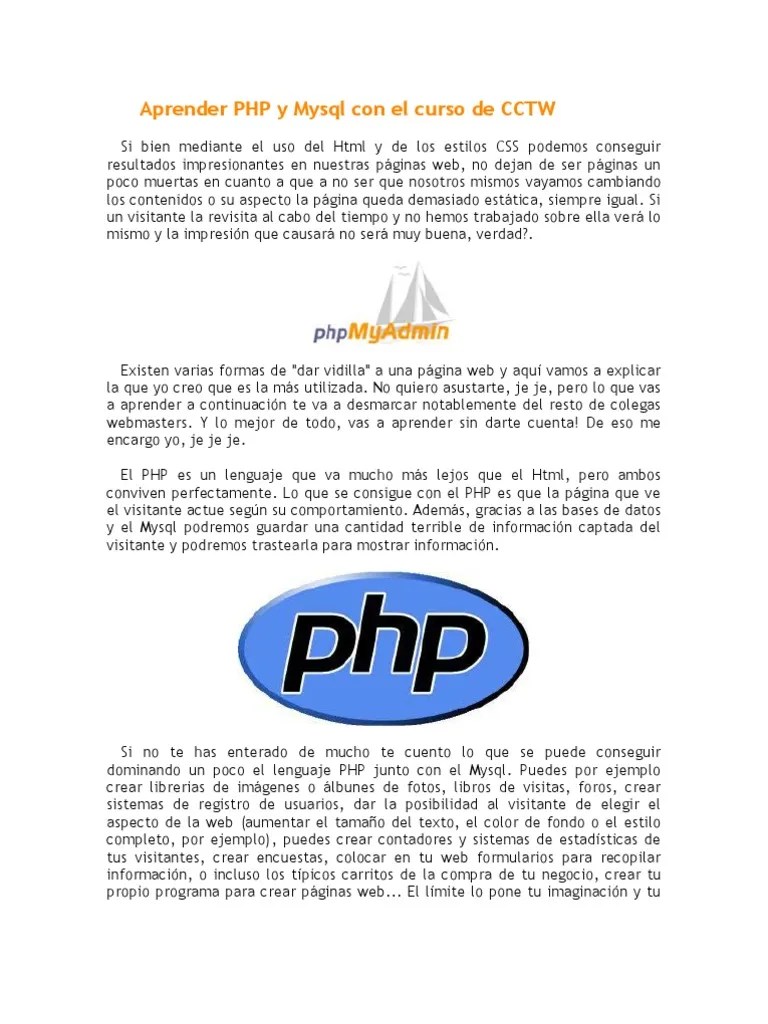 Aprender PHP Y Mysql Con El Curso De CCTW | PDF | Php | HTML