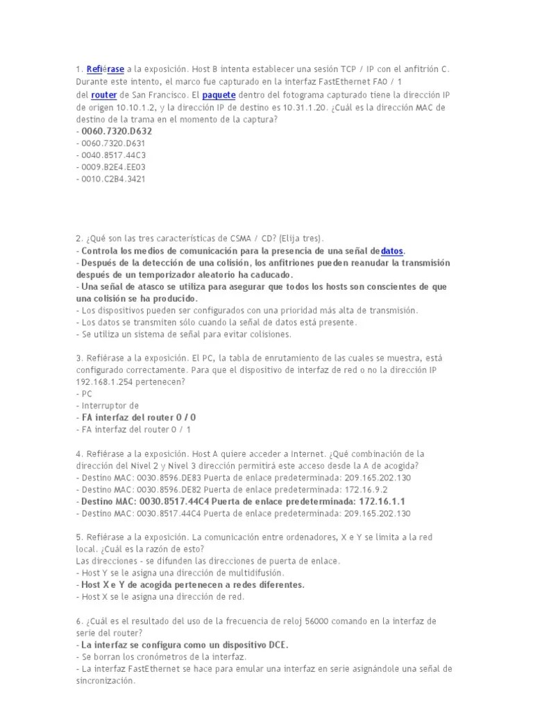 Ccna1 Examen Modulo 1 | PDF | Dirección IP | Enrutador (Computación)