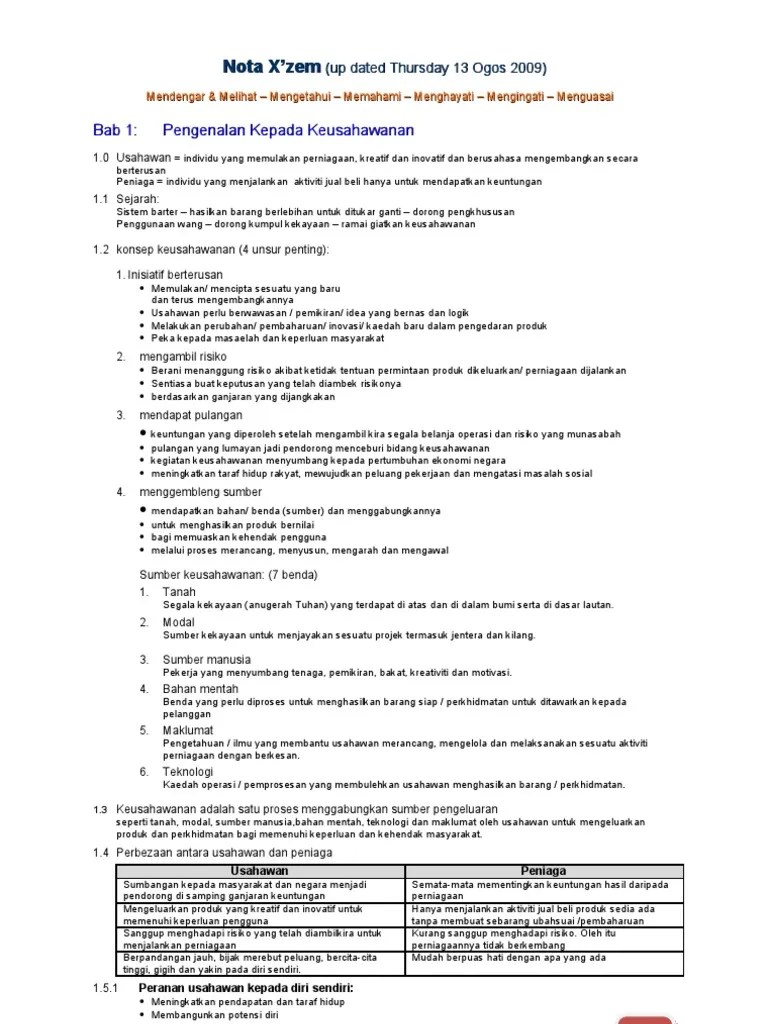 Bahasa inggeris spmer ting 4 bab 8 83 . Nota Ringkas Keseluruhan Pengajian Keusahawanan Pku Pdf