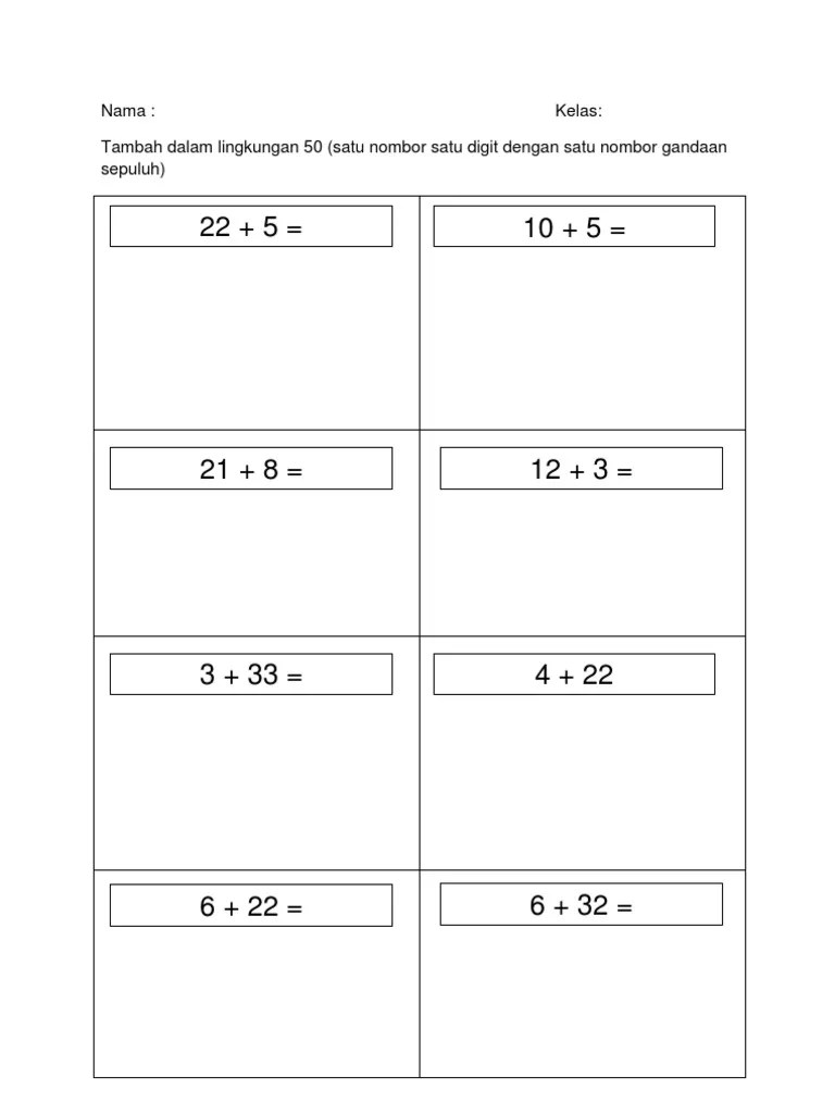 100, lembaran kerja matematik semua operasi, 20/12/2017 ; Operasi Tambah Tahun 1 Rylandcxt