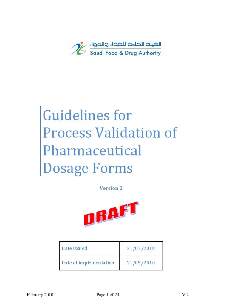 Process Validation - Saudi FDA Guideline | PDF | Verification And ...
