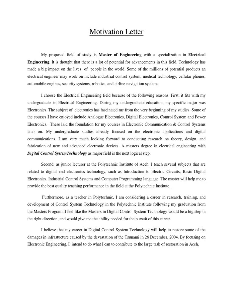 Motivation Letter | PDF | Electronics | Electrical Engineering