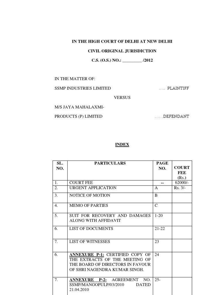 Civil Recovery Suit | Affidavit | Lawsuit