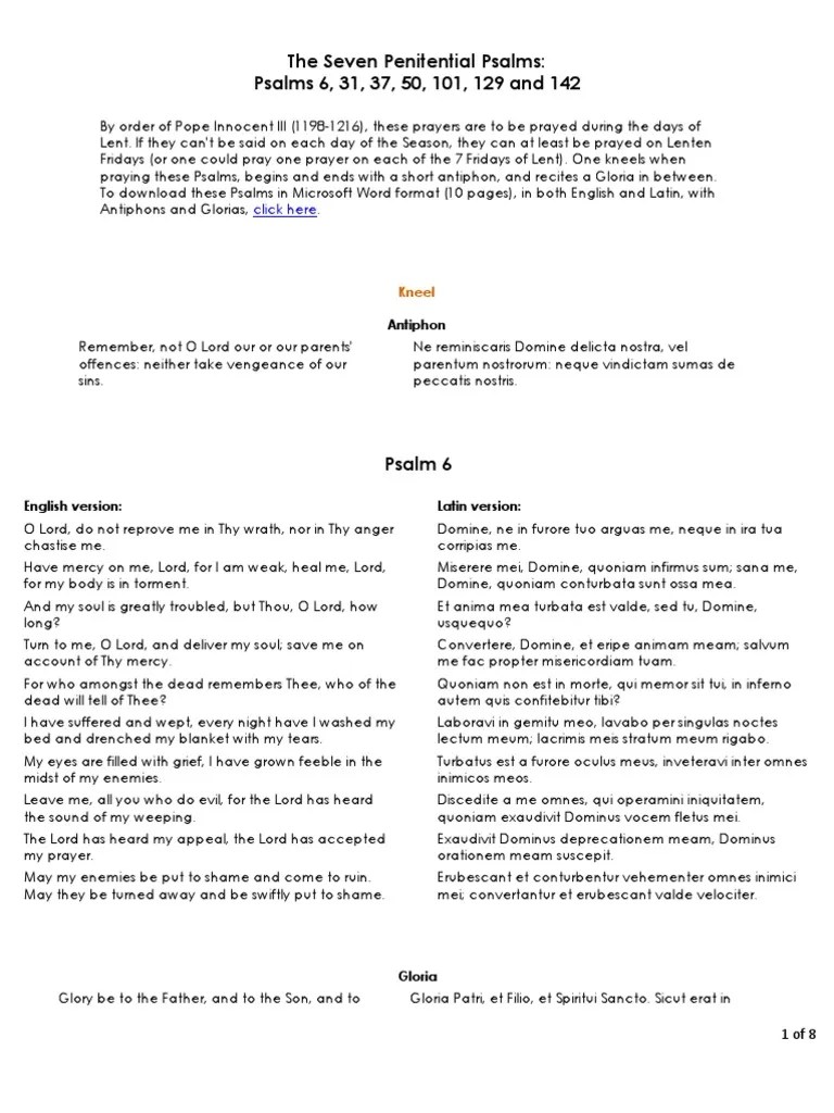 The Seven Penitential Psalms | PDF | Christian Behaviour And Experience | Christian Worship And ...