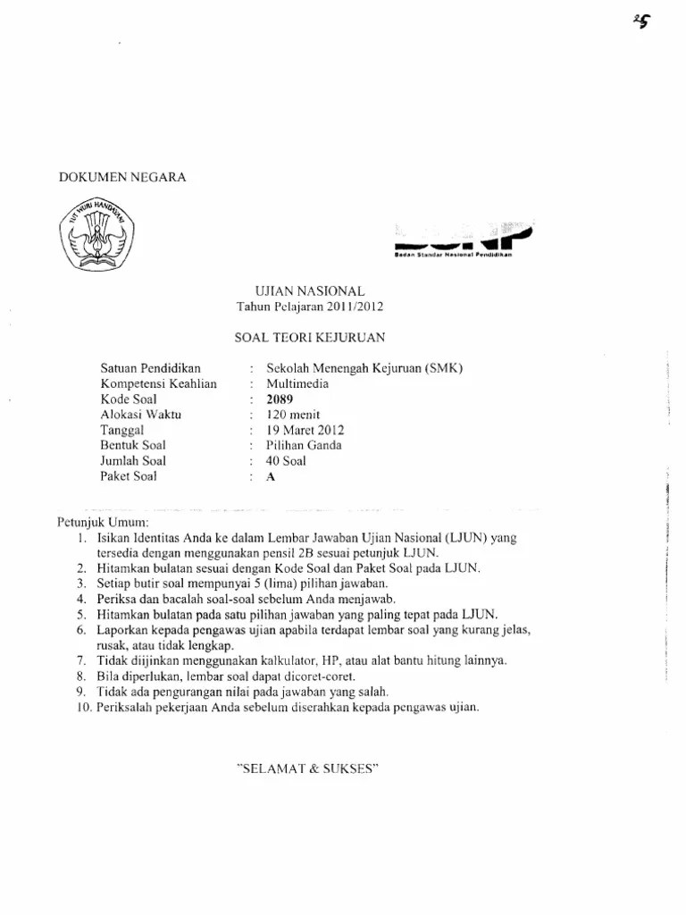 Teknik pemesinan 17.23 0 · bank soal unbk . Soal Un Smk Kejuruan Multimedia 2014 Revisi Id
