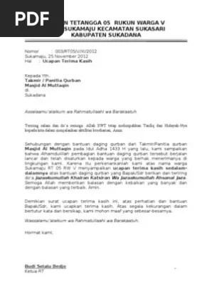 Contoh Surat Ucapan Terimakasih 