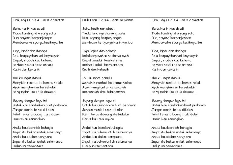 Hari kulalui tanpa hadirmu lagikucoba ingkari sepi inimengapa terjadi, hancur kau akhirisatu kata janji tak kembali Lirik Lagu 1 2 3 4 Pdf