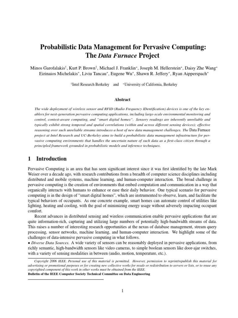 Probabilistic Data Management For Pervasive Computing | PDF | Data | Causality
