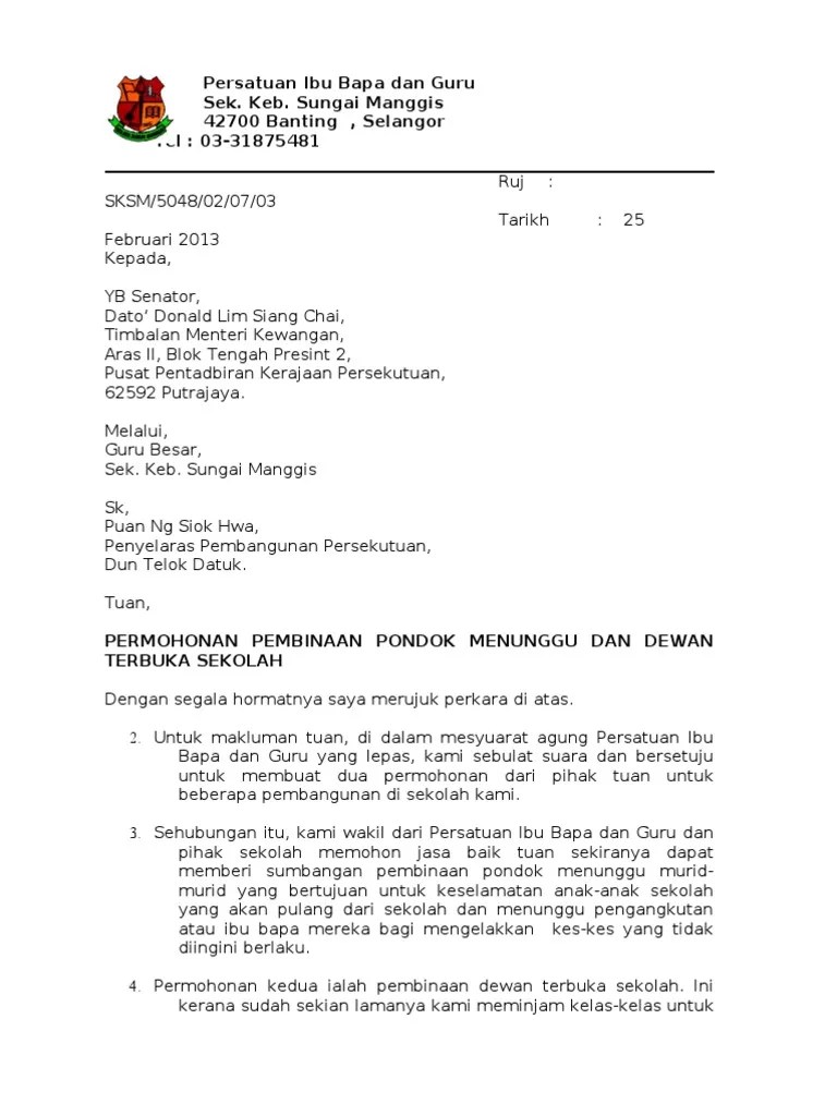 Yang Berhormat Contoh Surat Rasmi Kepada Yb