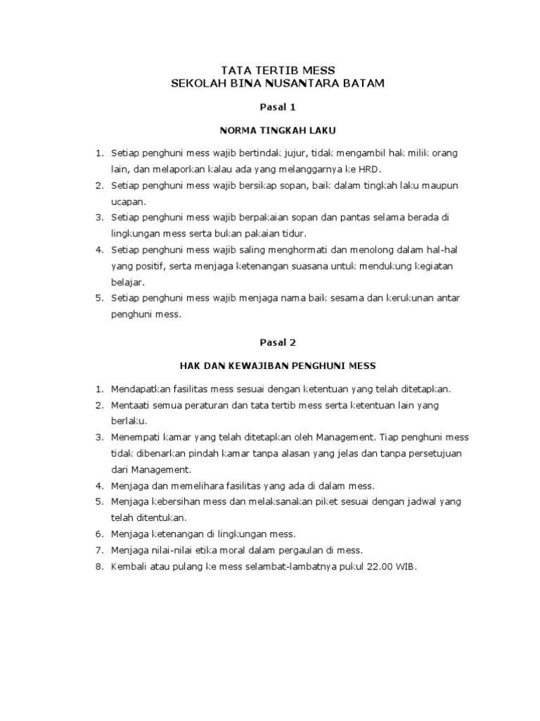 Upload dokumen program kerja bum desa dalam format pdf maksimal 5 mb. Tata Tertib Mess