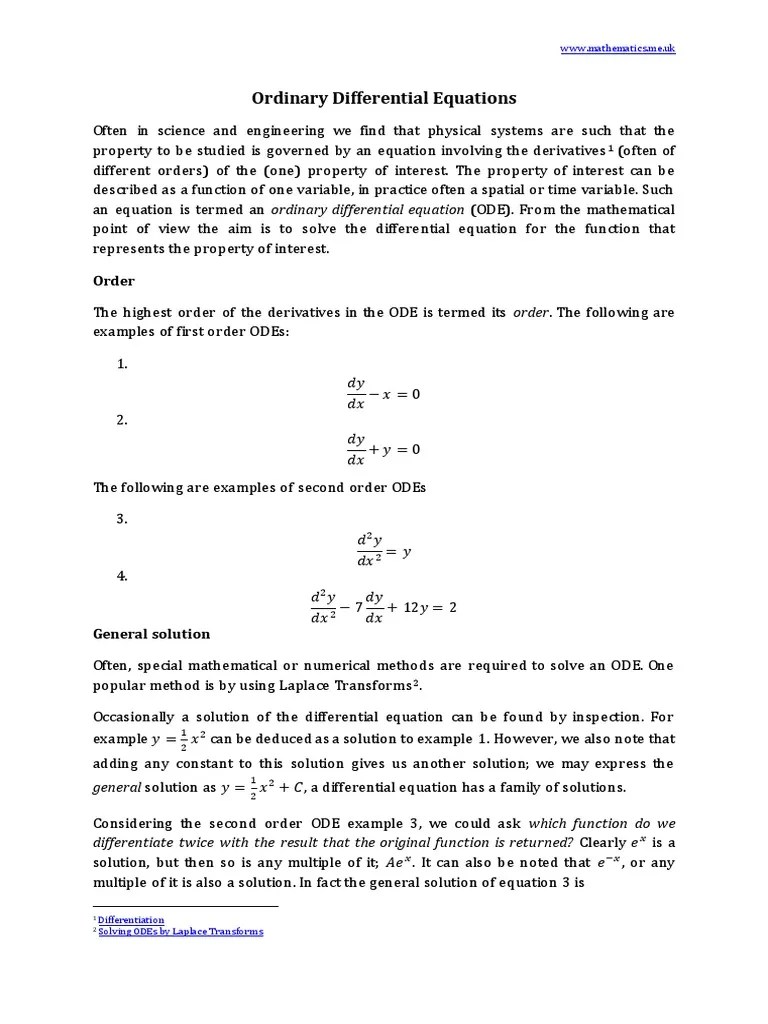 Ordinary Differential Equations | Ordinary Differential Equation | Differential Equations