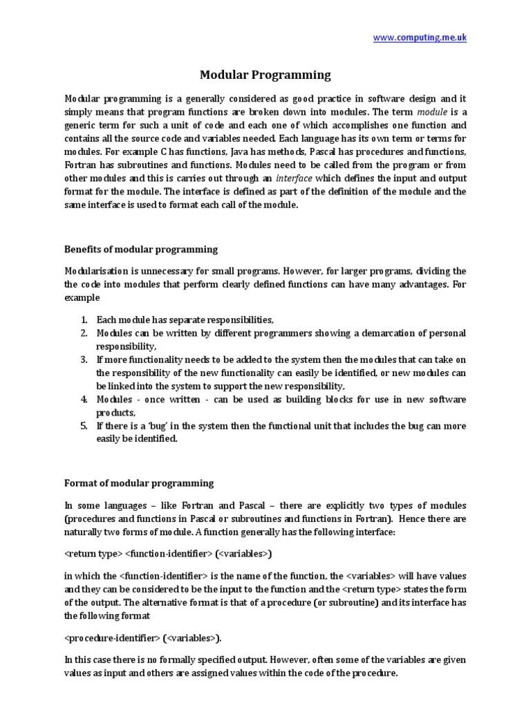 Modular Programming | Download Free PDF | Modular Programming | Subroutine