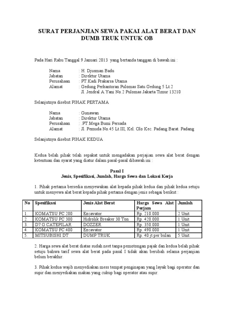 Contoh Surat Penawaran Alat Berat Excavator Cute766