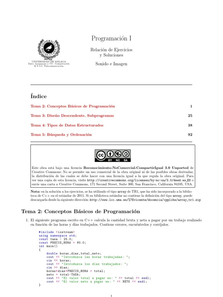 Practicas De Programacion 1 Ejercicios | PDF | División (Matemáticas) | C