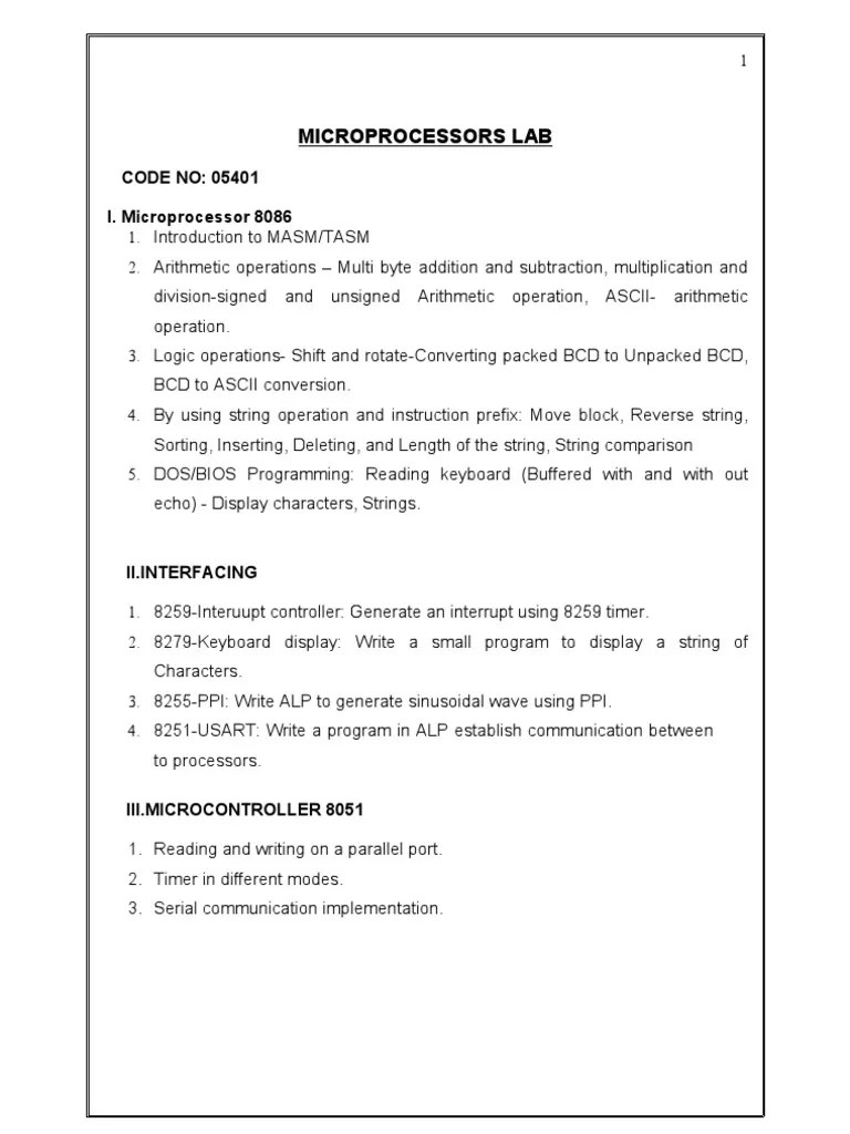 Microprocessor Lab Manual | PDF | Assembly Language | Subroutine