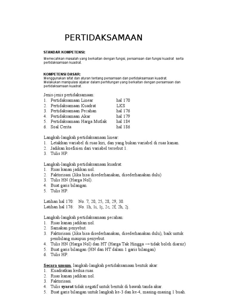 Tentukan himpunan penyelesaian pertidaksamaan nilai mutlak di bawah ini. Soal Soal Pertidaksamaan Pdf