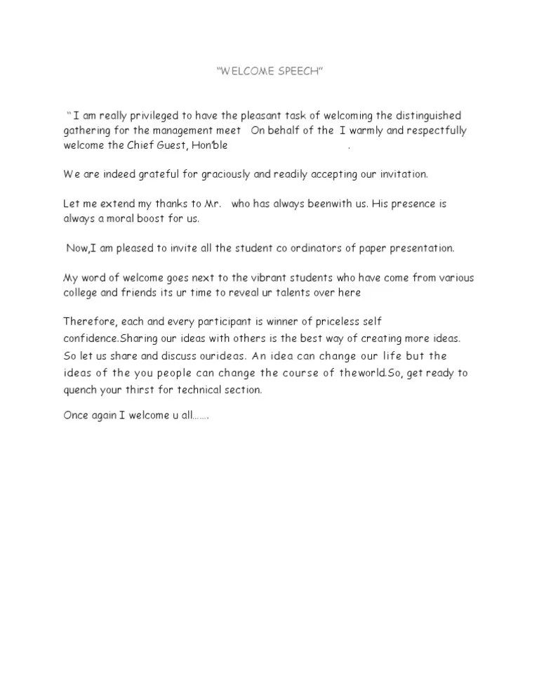 Sample Welcome Speech