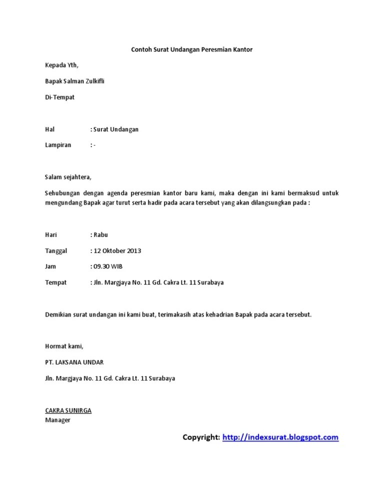 Contoh Surat Undangan Grand Opening Perusahaan Sample Surat Undangan 